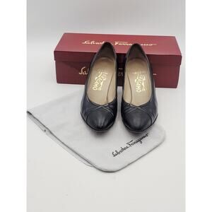 Salvatore Ferragamo Black Leather & Lizard Classic Heel Pumps Sz 7 B Women's Vtg